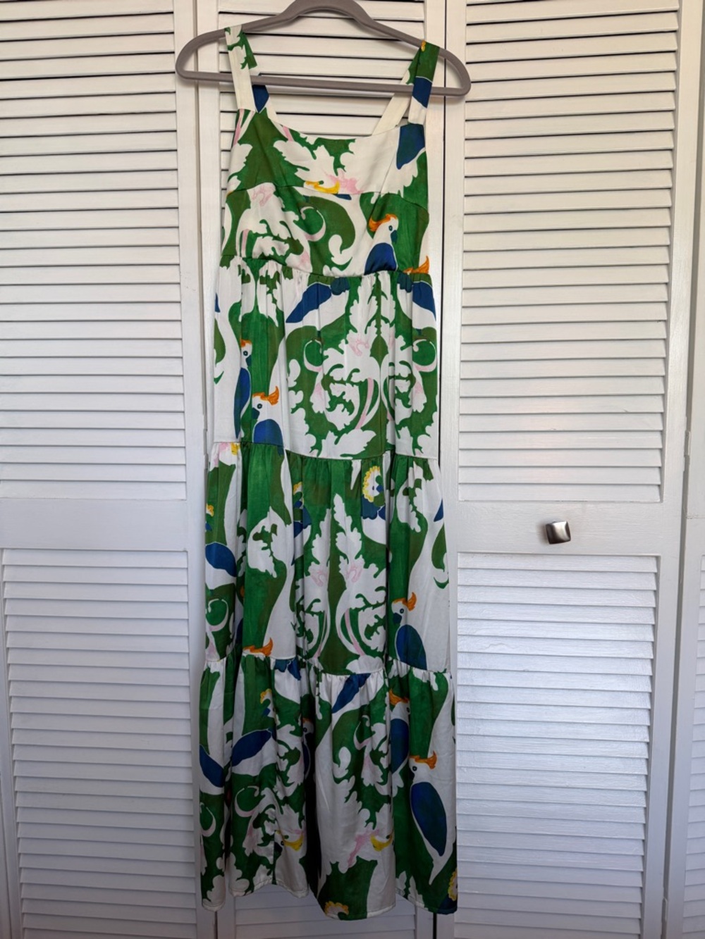 Traffic People Green & White Bird Printed Maxi Dress